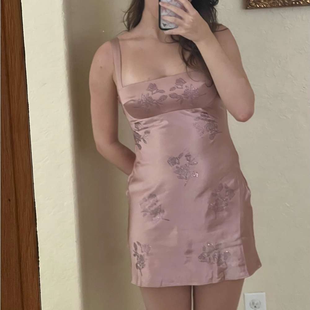 Satin A-Line Mauve mini Dress